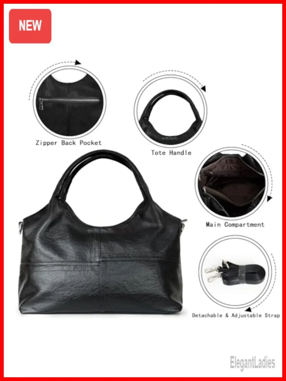 Vegan Leather Satchel Handbag for Women with Detachable Strap